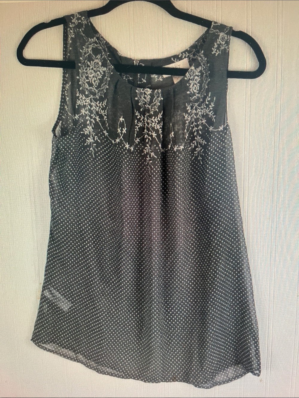 Sleeveless Black Embroidered Dot Camisole
